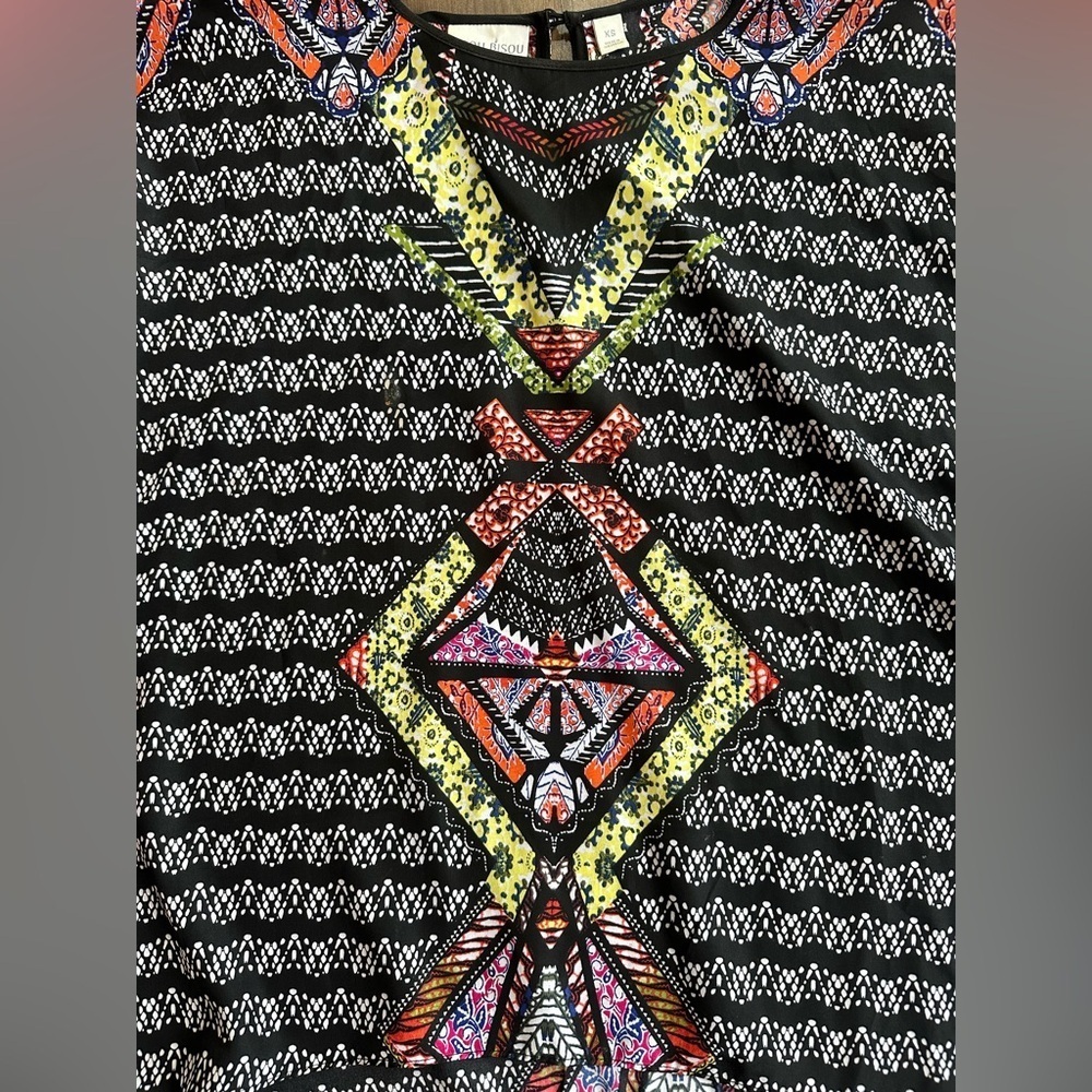Bisou Bisou Geometric Boho Batwing Top Resort Tribal Festival XS - Picture 3 of 6